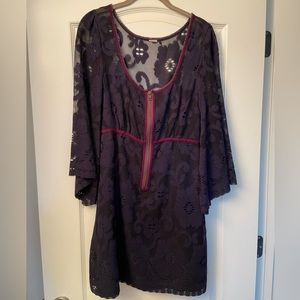 Women’s soft navy lace zip up dress with lining added after from Anthropologie